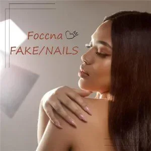 Foccna French Press on Nails Medium, Pearl White Fake Nails Almond Acrylic